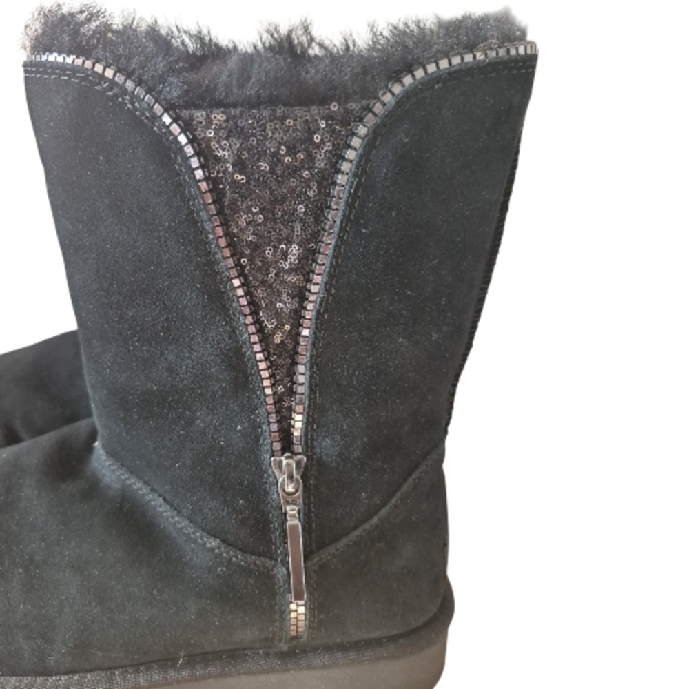 UGG Black Classic Sequin Zip Booties Sz 9 - Picture 3 of 7